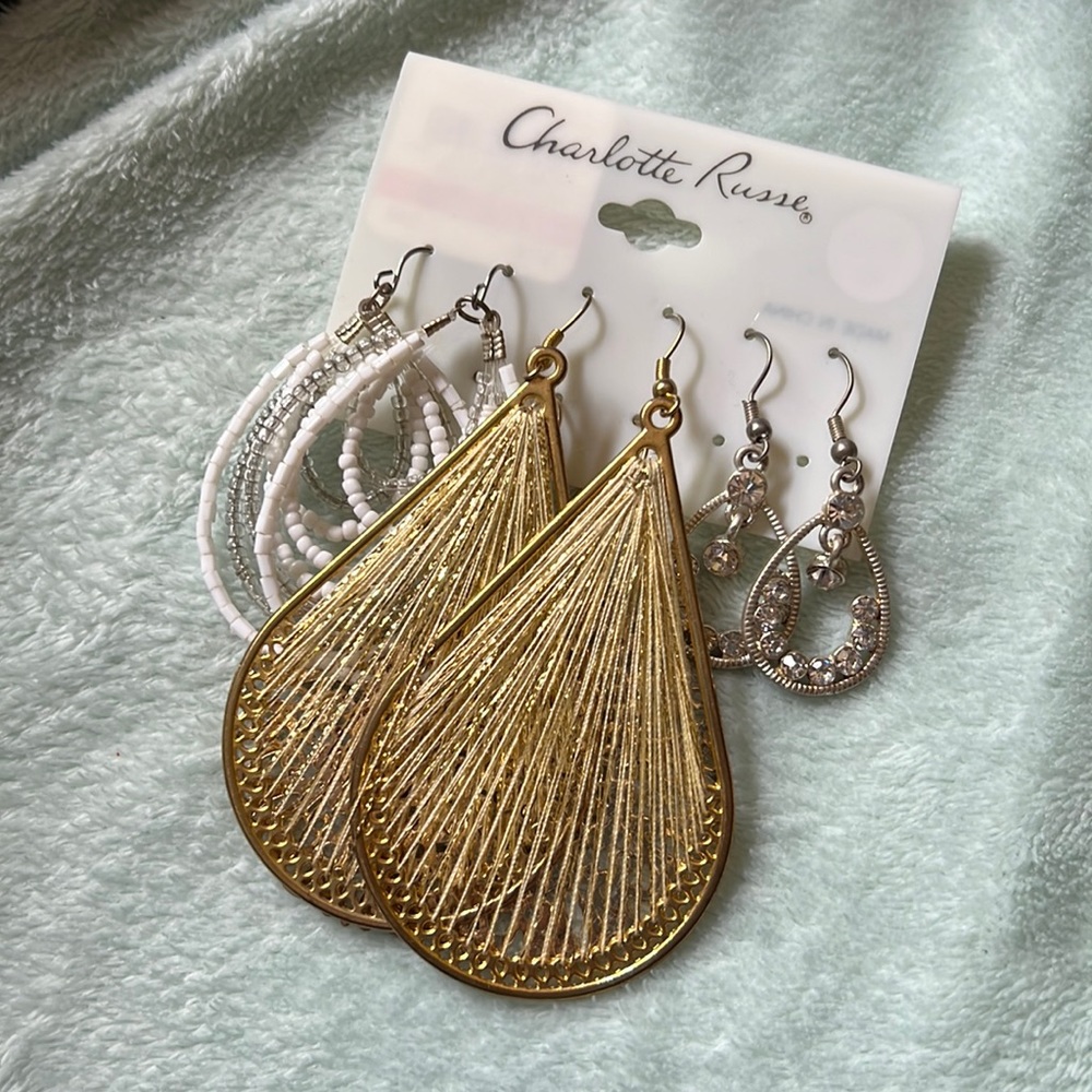 3 sets of dangly teardrop earrings